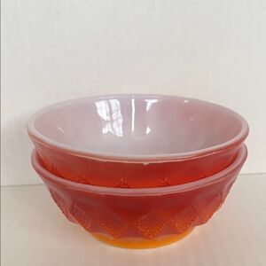 Vtg Fire King Anchor Hocking Kimberly Diamond Cereal Bowl Ombre Orange & Red